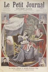 Tsarina Alexandra Feodrovna (1872-1918) die grootvorstin Olga (1895-1918) borstvoeding geeft van de voorpagina van 